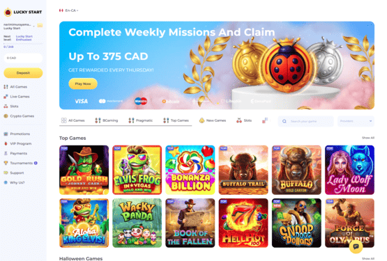 LuckyStart casino main page