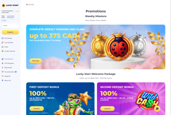 LuckyStart casino promotions page