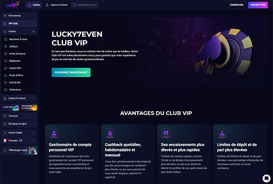 Lucky7even casino vip page de programmation