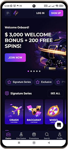 Mobile screenshot of the Lucky7even Casino main page
