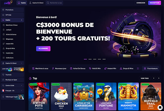 Page principale du casino Lucky7even