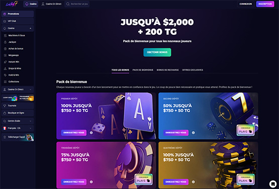 Page des promotions du casino Lucky7even