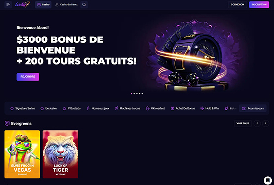 Page principale du casino Lucky7even