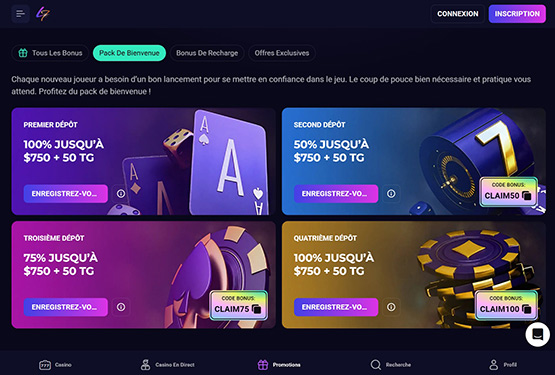 Page des promotions du casino Lucky7even