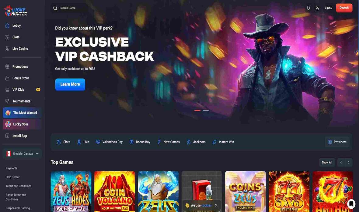 LuckyHunter casino main page