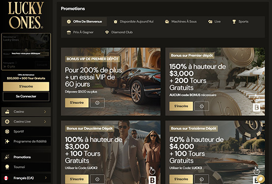 Page des promotions du casino LuckyOnes