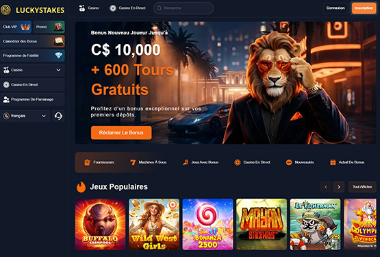 Page principale du casino Luckystakes