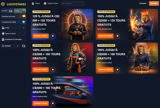 Page des promotions du casino Luckystakes