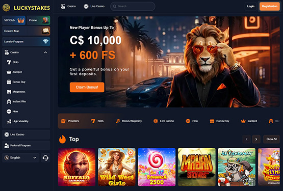 Luckystakes Casino Main Page