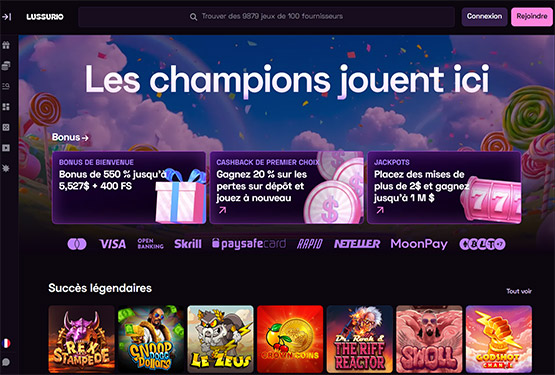 Page principale du casino Lussurio