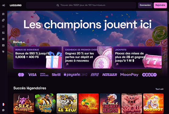 Page principale du casino Lussurio