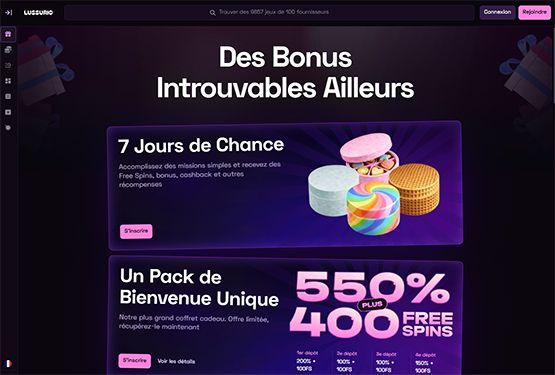 Page des promotions du casino Lussurio