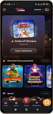 Capture d'écran de la page principale de Madcasino sur mobile