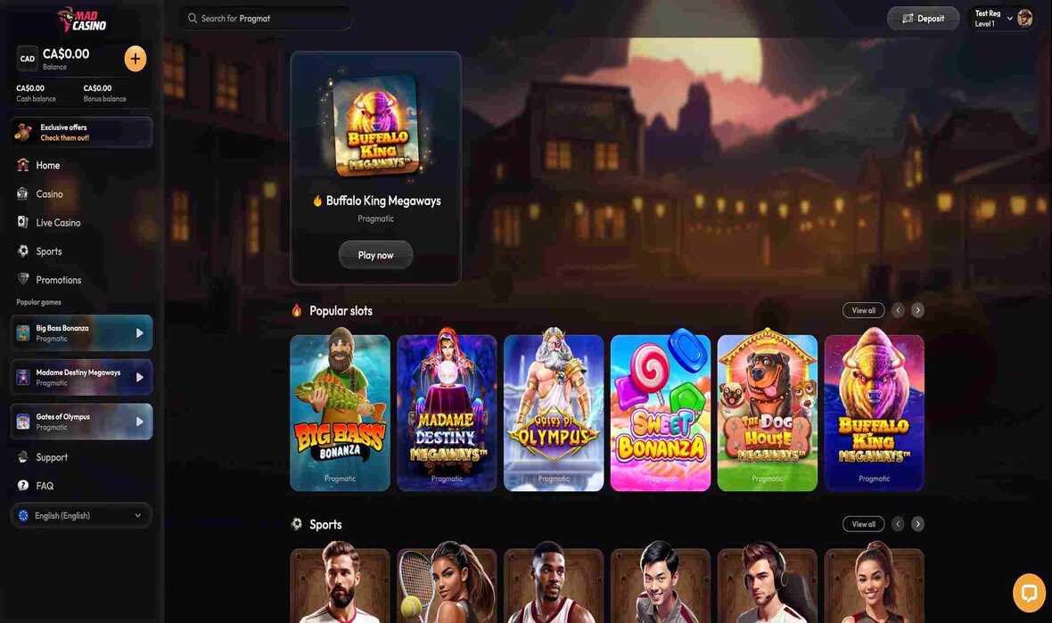 Madcasino main page