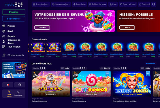 Page principale du casino Magic365