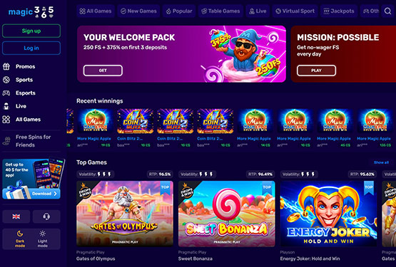 Magic365 Casino Main Page