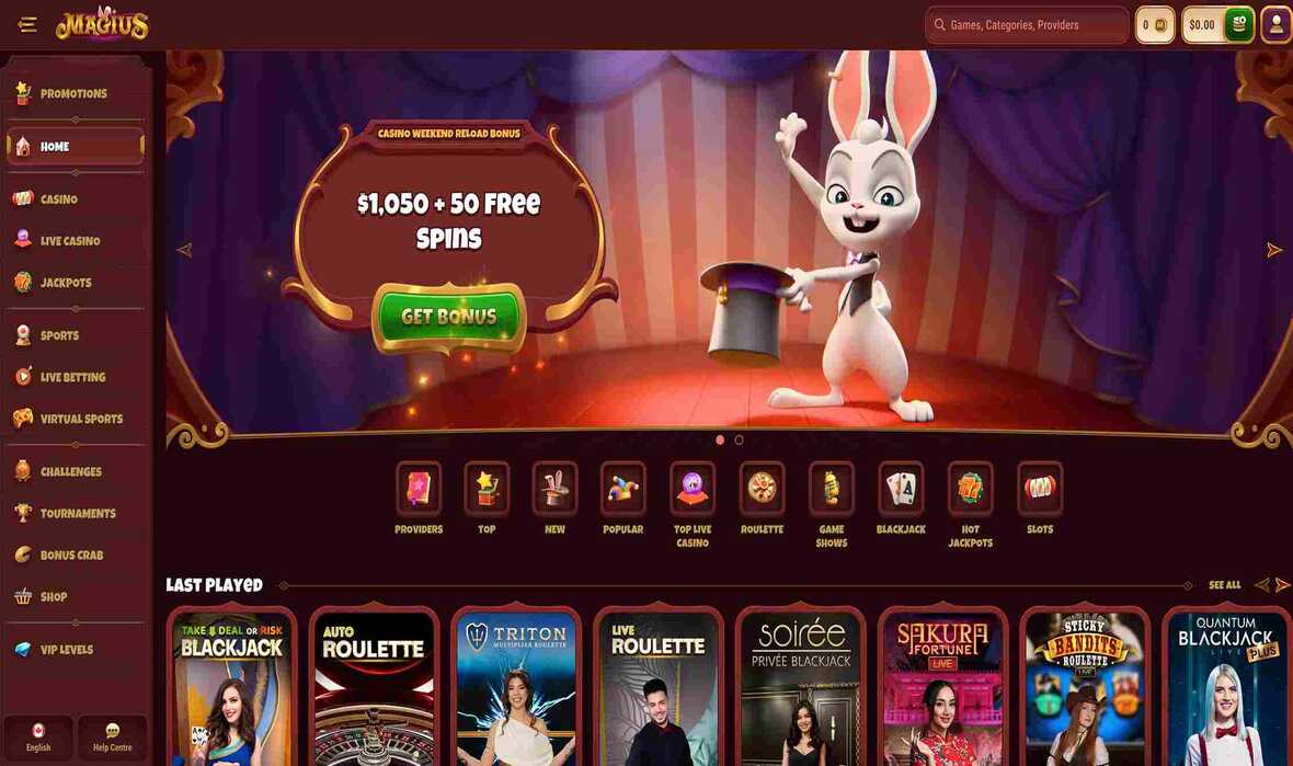 Magius Casino main page