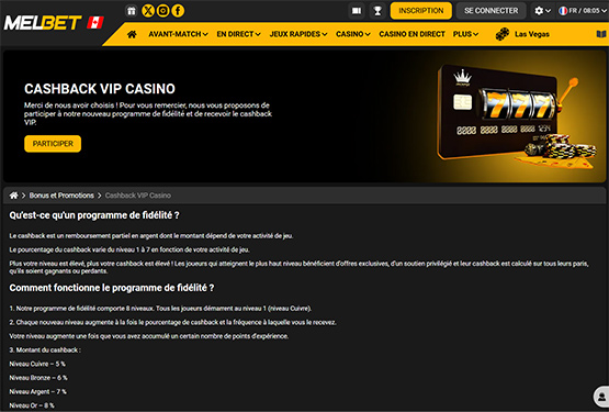 Melbet casino Cashback VIP Page