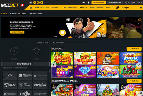 Page principale du casino Melbet