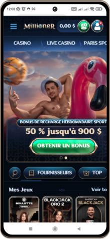 Capture d'écran de la page principale de Millioner Casino sur mobile