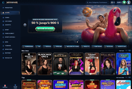 Page principale du casino Millioner