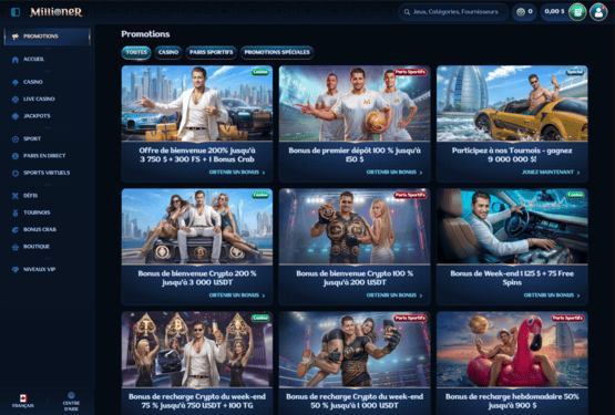 Page des promotions du casino Millioner