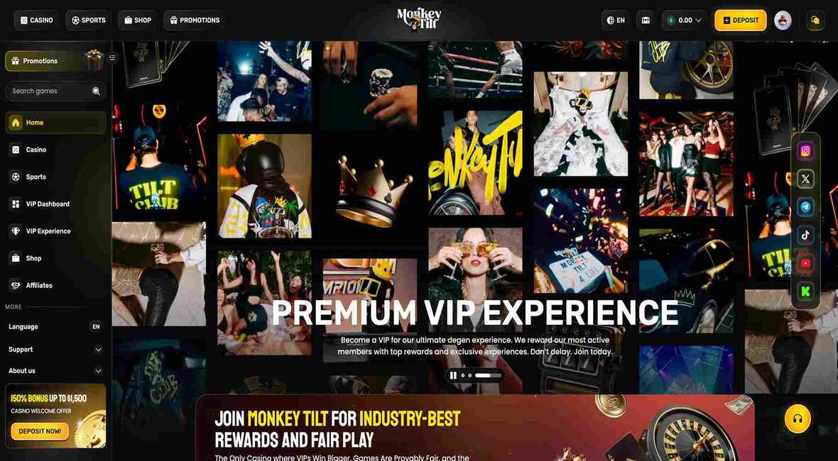 Monkey Tilt casino main page