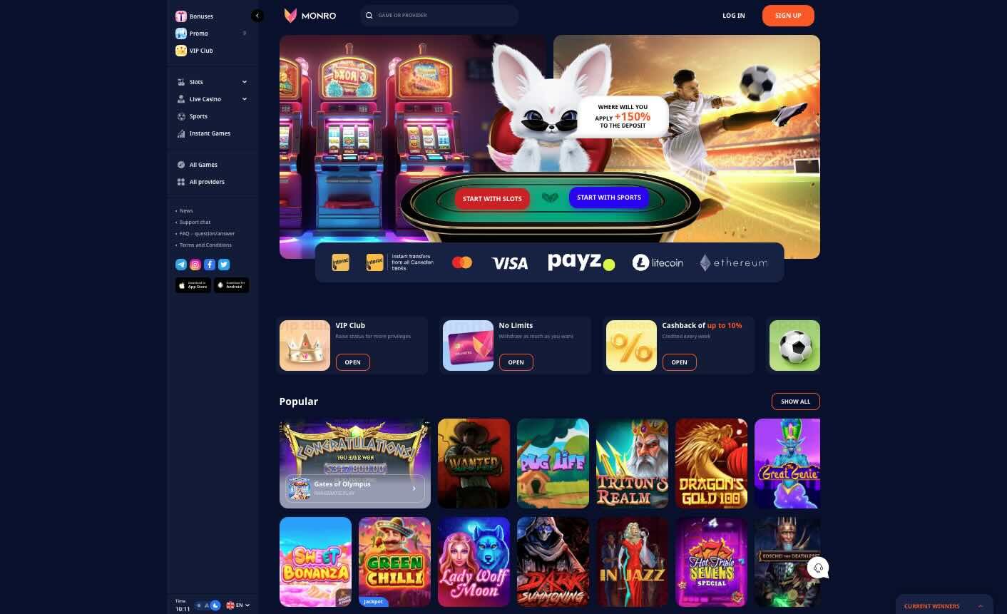 monro casino main page