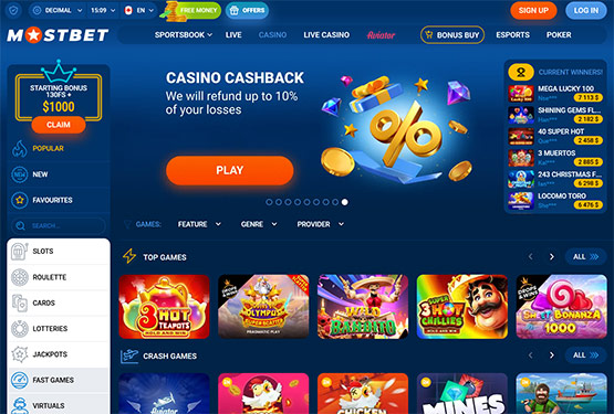 Mostbet casino main page