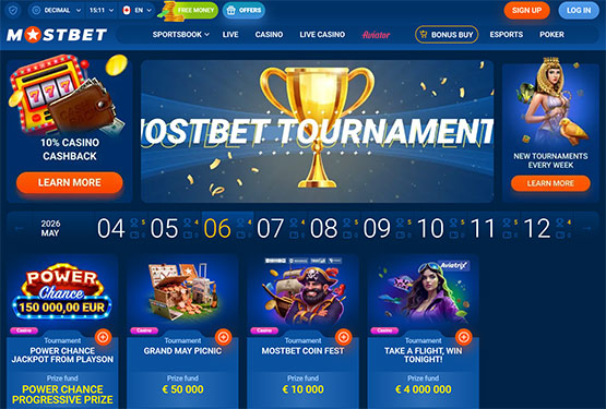 Mostbet casino tournaments page