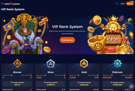 Nine Casino vip programm page