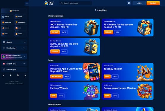 Onlywin casino promotions page