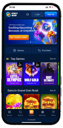 Onlywin Casino main page on mobile