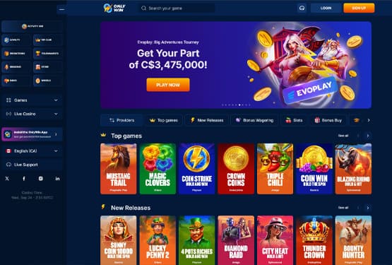 Onlywin casino main page