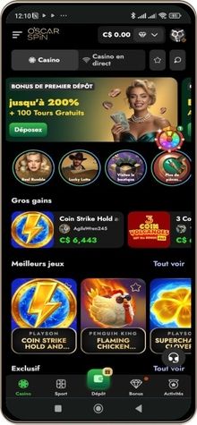 Capture d'écran de la page principale de Oscarspin Casino sur mobile