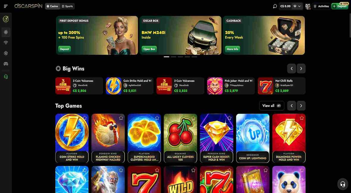 Oscarspin casino main page