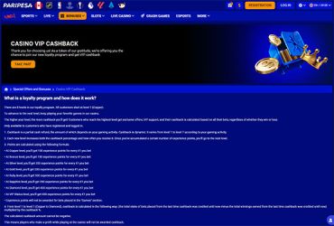 Paripesa Casino - VIP Cashback