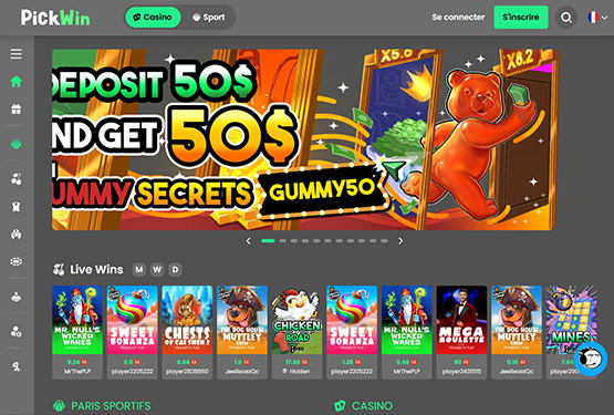 Page principale du casino PickWin
