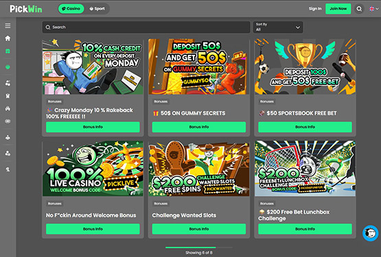 PickWin Casino Promotions Page