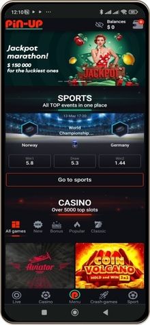 Mobile screenshot of Pin-UP casino