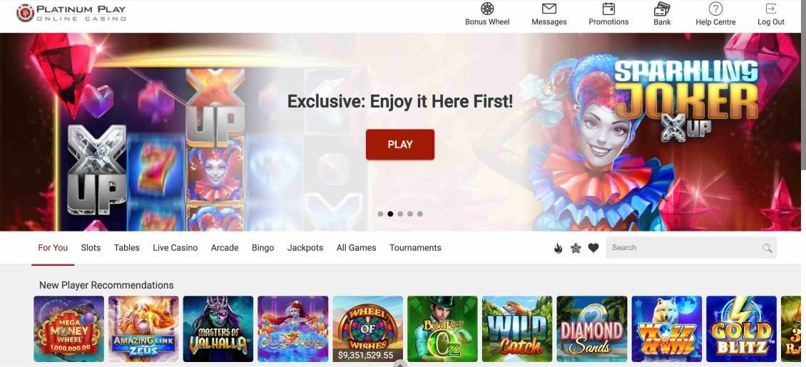 Image of Platinum Play Casino main page