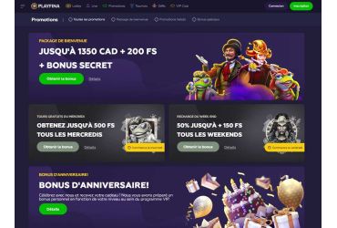 Playfina Casino - page promotionnelle