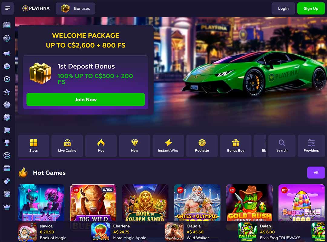 Playfina casino main page