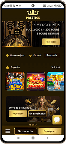 Capture d'écran de la page principale de Prestige Casino sur mobile