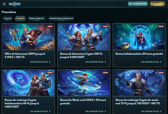 Page des promotions du casino Ragnaro