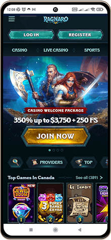 Mobile screenshot of Ragnaro Casino main page