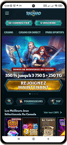 Capture d'écran de la page principale de Ragnaro Casino sur mobile