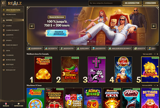 Page principale du casino Realz