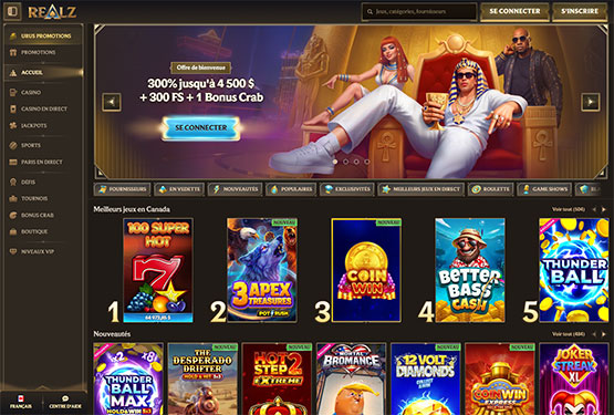 Page principale du casino Realz