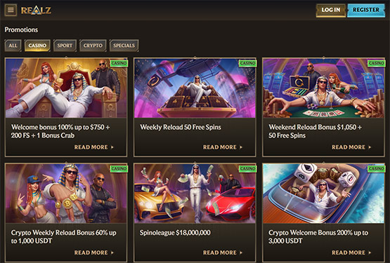 Realz Casino Promotions Page